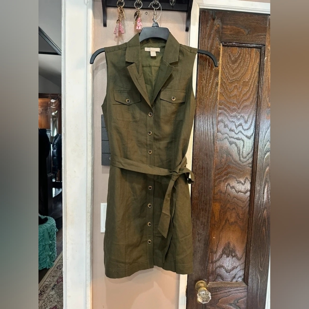 Banana Republic Olive Green Sleeveless Shirt Dress